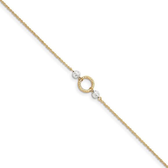 14k Two-Tone Gold Ropa Chain, Circle and Bead Anklet, 9-10 Inch - Picture 1 of 4